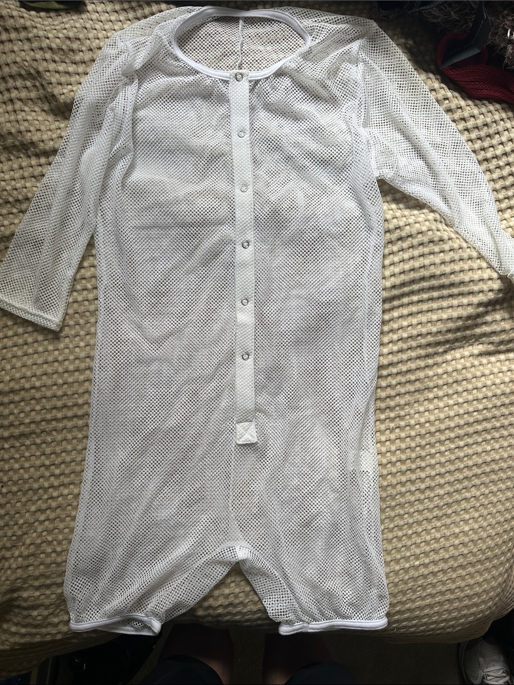 NWOT Men's White Mesh Button-Front Romper